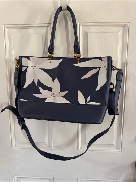 Derived essential bags Handbags - Navy Floral Shoulder Tote Bag with Removable Strap
